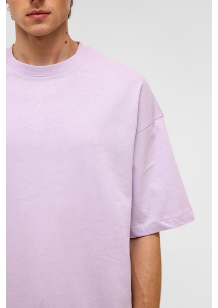 Basic Oversize Bisiklet Yaka Tişört Lila fırsatları