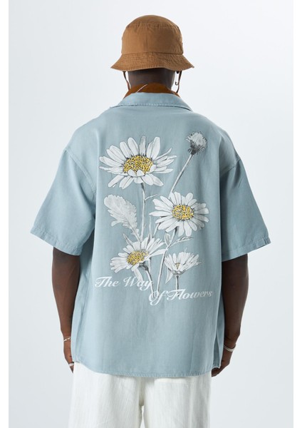 Yıkamalı Oversize Arka Baskılı Kısa Kol Cepsiz Gömlek Açık Gri fiyatları