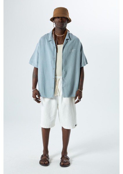 Yıkamalı Oversize Arka Baskılı Kısa Kol Cepsiz Gömlek Açık Gri fırsatları