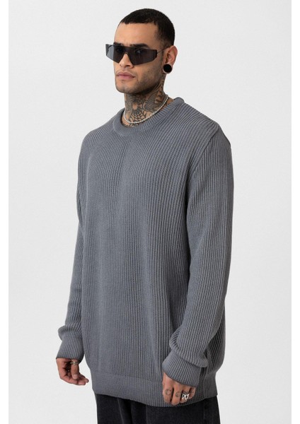 Oversize Yıkamalı Triko Kazak Gri fiyatları