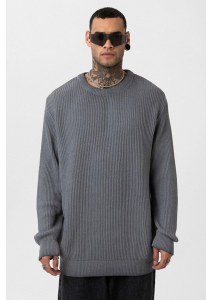 Oversize Yıkamalı Triko Kazak Gri modelleri