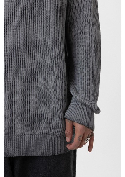 Oversize Yıkamalı Triko Kazak Gri indirimleri