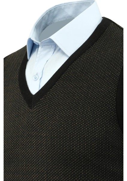 Erkek V Yaka Süveter Desenli Çelik Örgü Regular Kalıp - 5206H modelleri