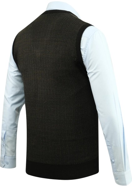 Erkek V Yaka Süveter Desenli Çelik Örgü Regular Kalıp - 5206H fırsatları