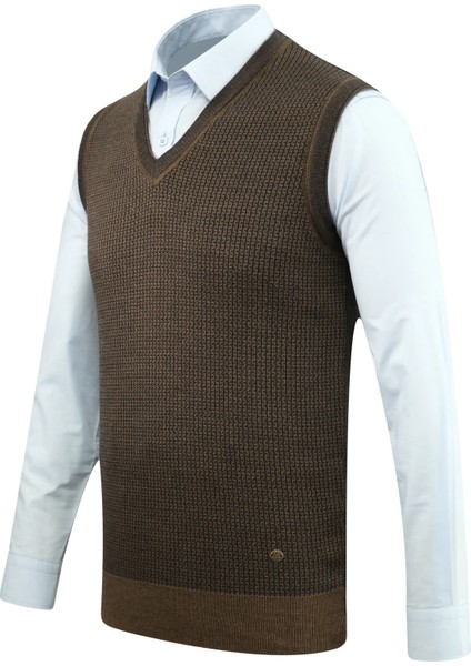 Erkek V Yaka Süveter Desenli Çelik Örgü Klasik Kalıp - 5208H fiyatları