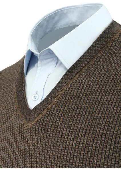 Erkek V Yaka Süveter Desenli Çelik Örgü Klasik Kalıp - 5208H modelleri