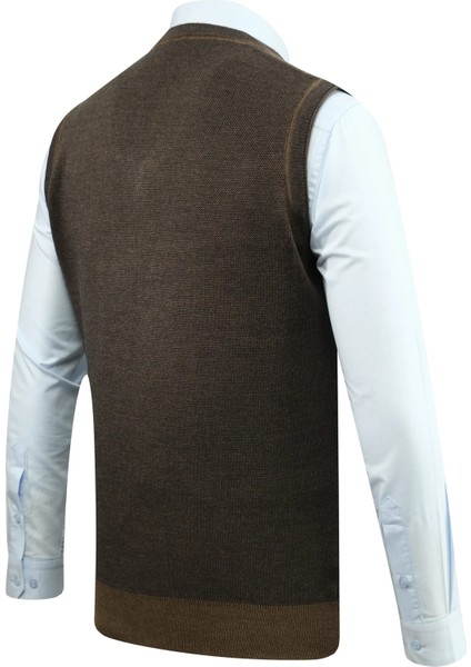 Erkek V Yaka Süveter Desenli Çelik Örgü Klasik Kalıp - 5208H fırsatları