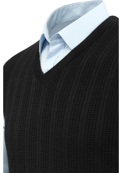 Erkek V Yaka Süveter Desenli Çelik Örgü Klasik Kalıp - 5209H modelleri