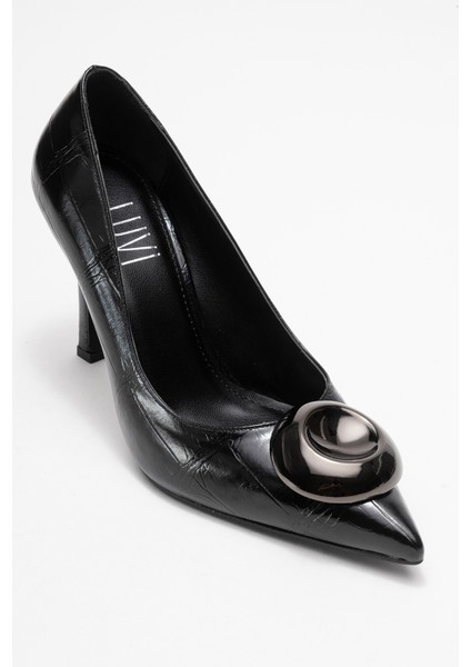 Jordana Siyah Baskı Platin Tokalı Kadın Ince Topuklu Ayakkabı modelleri