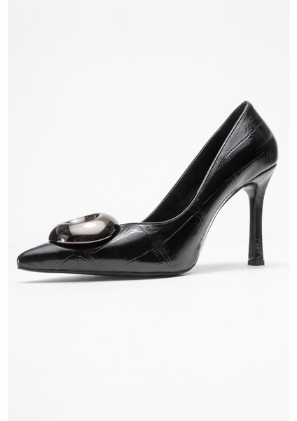 Jordana Siyah Baskı Platin Tokalı Kadın Ince Topuklu Ayakkabı fırsatları