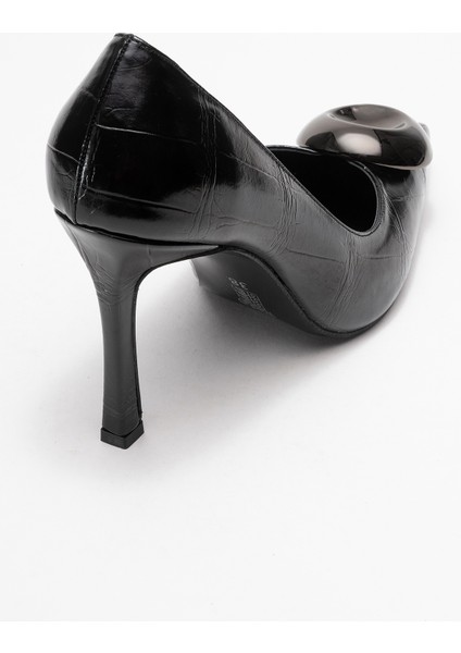 Jordana Siyah Baskı Platin Tokalı Kadın Ince Topuklu Ayakkabı indirimleri