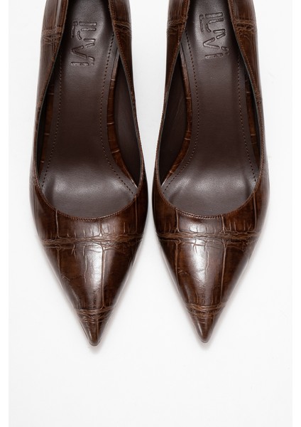 Puera Açık Kahverengi Baskı Sivri Burunlu Kadın Dolgu Topuklu Ayakkabı fiyatları