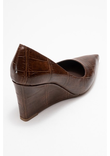 Puera Açık Kahverengi Baskı Sivri Burunlu Kadın Dolgu Topuklu Ayakkabı indirimleri