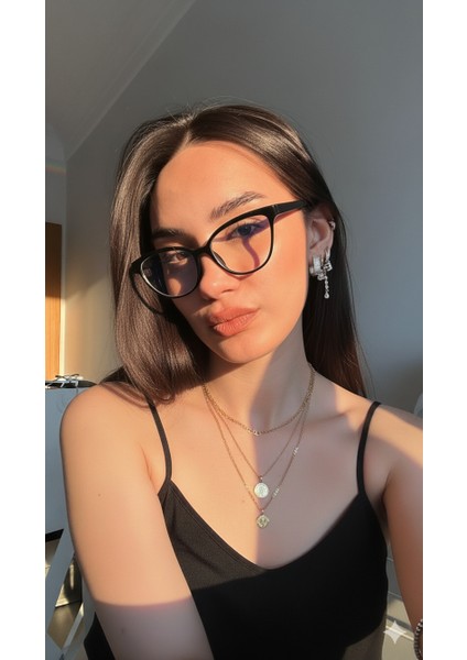 NAncy Siyah Vog Cat Eye 56 Ekartman Çekik Blue Block Mavi Işık Korumalı Cam Değişebilir indirimleri