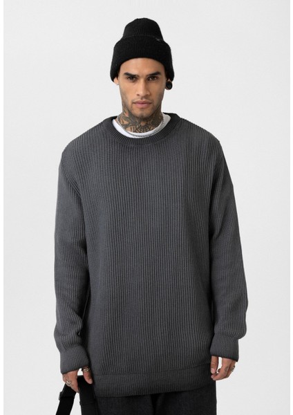 Oversize Yıkamalı Triko Kazak Siyah indirimleri