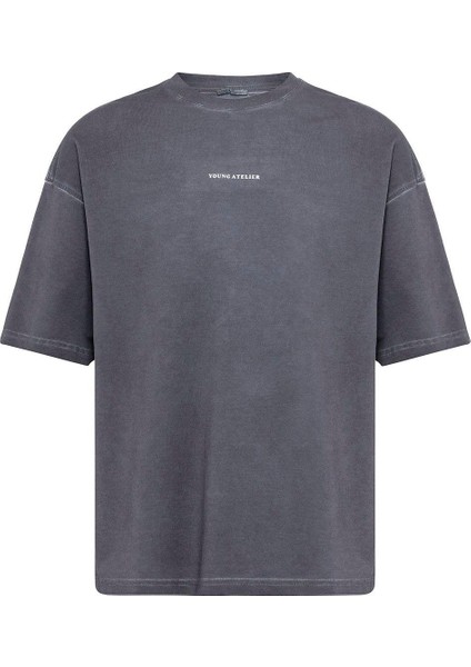 Yıkamalı Oversize Tişört Siyah