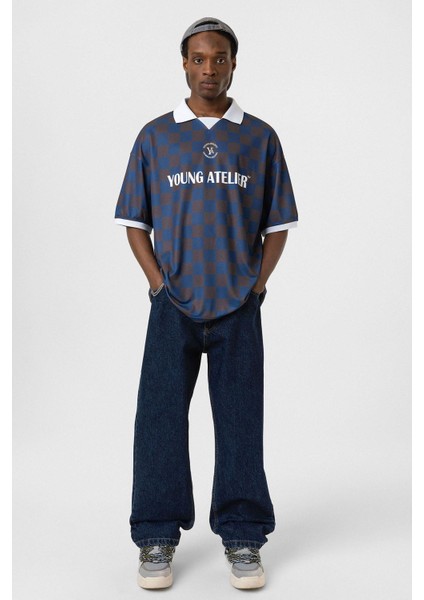Oversize Polo Yaka Forma Tişört Kahve/indigo