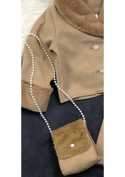 Kız Çocuk Ikili Takım Pelüş Detaylı Ceket - Etek - Çanta Hediye fırsatları