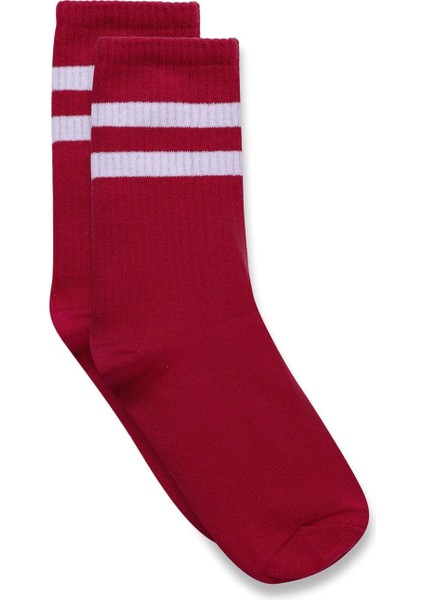 Şeritli Tenis Çorap Kırmızı