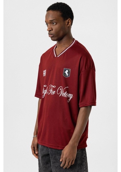 Baskılı Oversize Forma Tişört Bordo fırsatları
