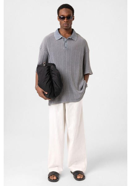 Polo Yaka Oversize Triko Gri