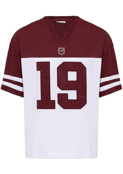 Baskılı Oversize Forma Tişört Bordo fiyatları