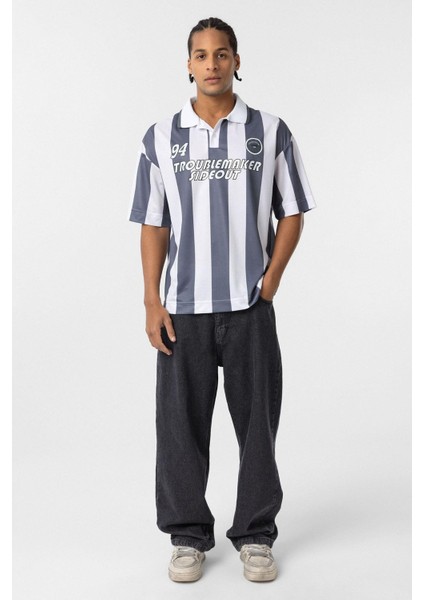 Oversize Polo Yaka Forma Tişört Füme