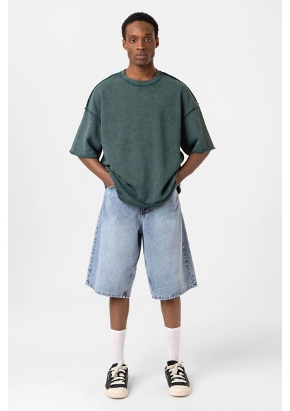 Yıkamalı Oversize Tişört Nefti