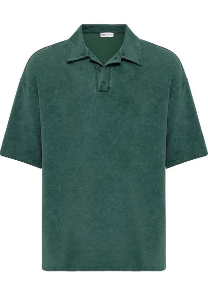 Polo Yaka Yıkamalı Oversize Tişört Nefti fiyatları