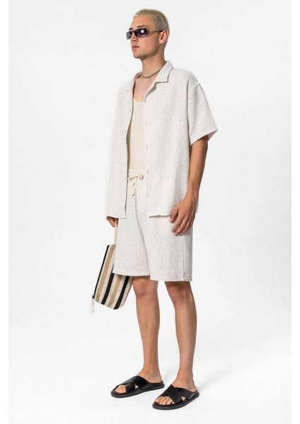 Oversize Şort Gömlek Takım Ekru