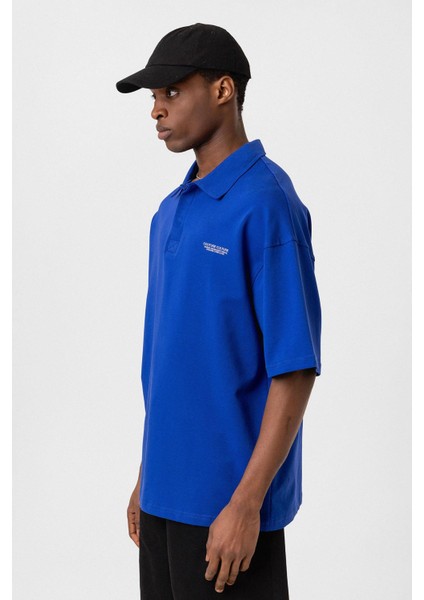 Polo Yaka Oversize Tişört Saks fırsatları