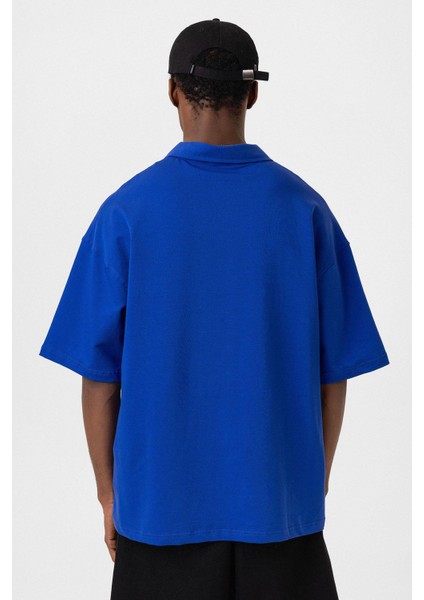 Polo Yaka Oversize Tişört Saks indirimleri