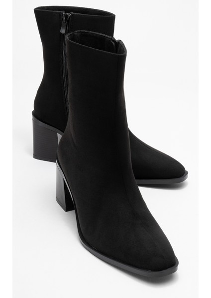 Chara Siyah Süet Kadın Kalın Topuklu Bot