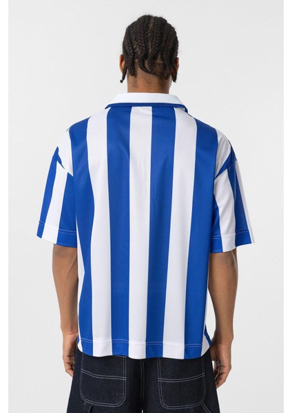 Oversize Polo Yaka Forma Tişört Saks indirimleri
