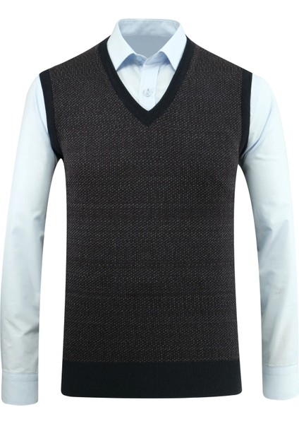 Erkek V Yaka Süveter Desenli Çelik Örgü Regular Kalıp - 5206H