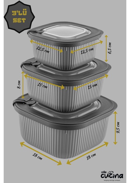 9'lu Mikrodalga ve Difriz Kullanımına Uygun Vakumlu Vıp Saklama Kabı Çeyiz Seti 3X(600-1100-1800 Ml)