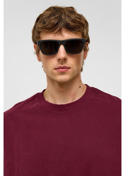 Basic Oversize Bisiklet Yaka Tişört Bordo indirimleri