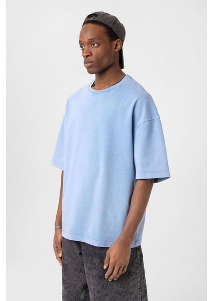 Yıkamalı Oversize Tişört Mavi modelleri