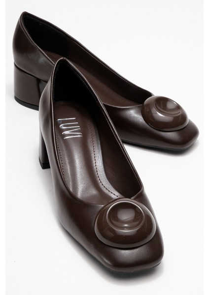 Mıla Kahverengi Tokalı Kare Burunlu Kadın Kalın Topuklu Ayakkabı