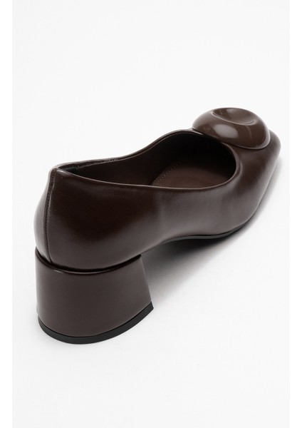 Mıla Kahverengi Tokalı Kare Burunlu Kadın Kalın Topuklu Ayakkabı indirimleri