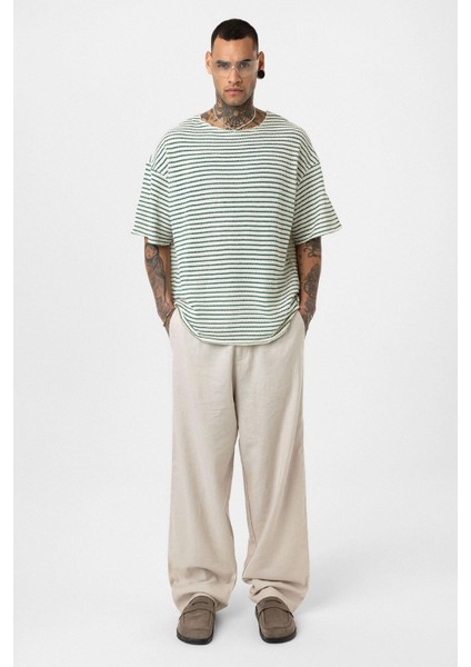 Çizgili Oversize Triko Tişört Benetton