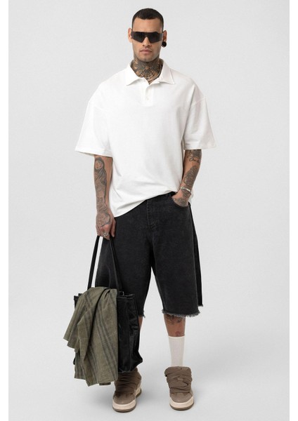 Basic Polo Yaka Oversize Tişört Ekru
