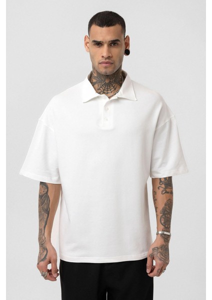 Basic Polo Yaka Oversize Tişört Ekru modelleri