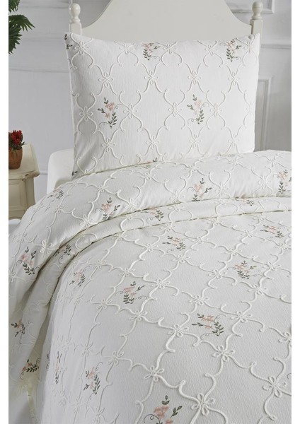 Pinkrose Nakışlı Şönil 2 Parça Tek Kişilik Yatak Örtüsü Krem fırsatları