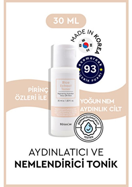 Rice Extract Toner 30 ml Niacinamide ve Pirinç Özleriyle Kuru Ciltler için Özel Formül fırsatları