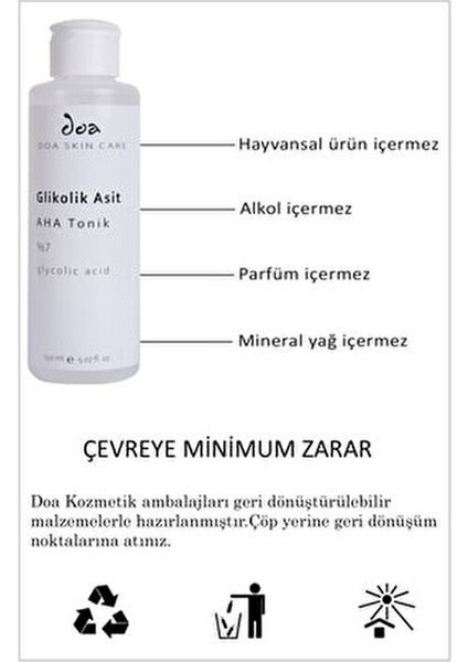 %7 Glikolik Asit AHA Tonik 150 ml Tüm Cilt Tipleri için Cilt Yenileyici