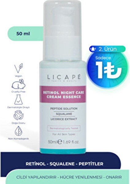 Retinol Gece Bakım Kremi 50 ml Tüm Cilt Tipleri için Kırışıklık Karşıtı Etki