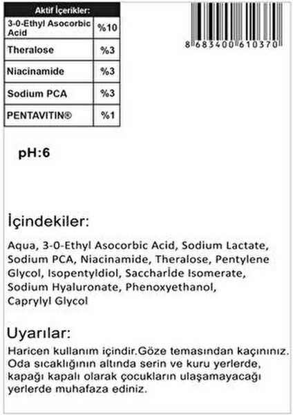 %10 C Vitamini Serum 20 ml Tüm Cilt Tipleri için Güçlü Antioksidan Etki