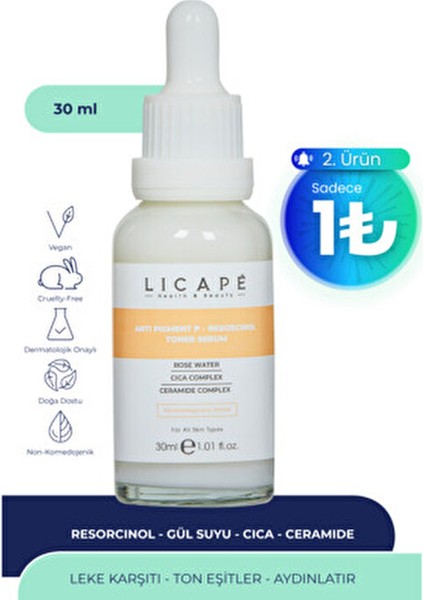 Resorcinol Leke Karşıtı Toner Serum 30 ml Tüm Cilt Tipleri için Aydınlatıcı Etki