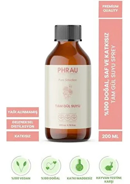Tam Gül Suyu 200 ml Tüm Cilt Tipleri için Nemlendirici Doğal Gül İçeriği fırsatları